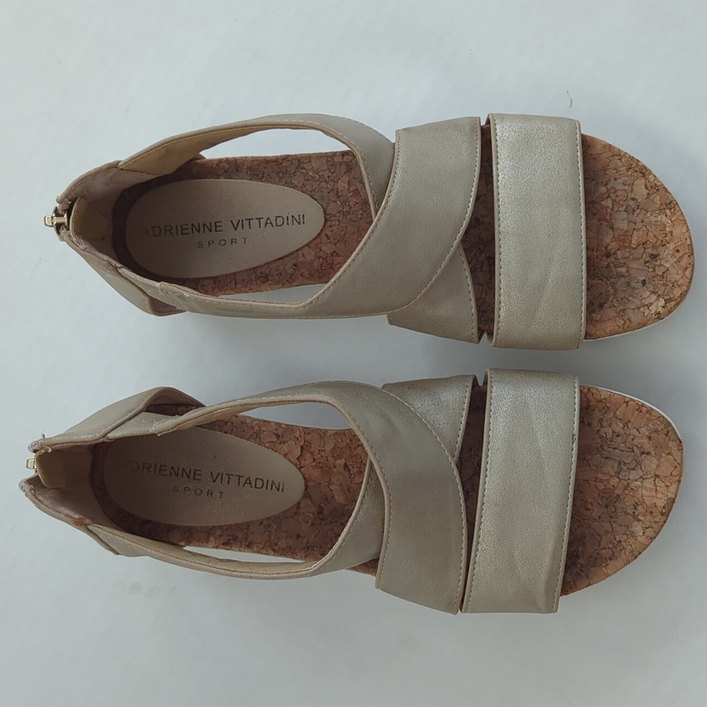 Adrienne Vittadini Sport Claud Metallic Cork Zip Heel Sandal 7.5M Metallic Taupe - Picture 10 of 16